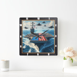 Warship Aircraft Carrier Patriotic  Square Wall Clock