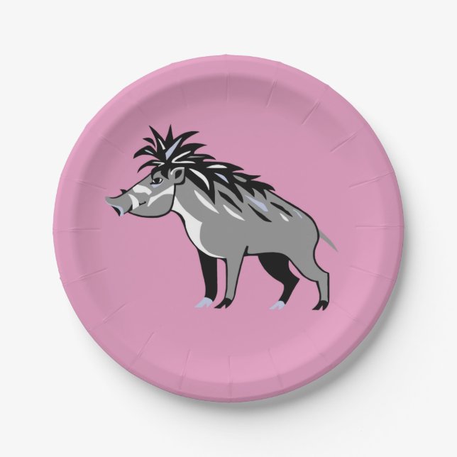 Warthog - Cool pink WARTY PIG -  Animal lover - Paper Plate (Front)