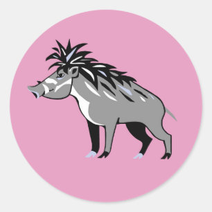 Warthog - Cute pink Warty PIG - Wildlife -Nature Classic Round Sticker