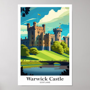 Warwick Castle Scotland Travel Art Vintage Poster