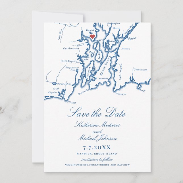 Warwick RI Elegant Navy Blue Wedding Save The Date (Front)