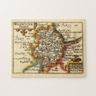 Warwickshire County England Old Antiquarian Map Jigsaw Puzzle