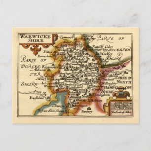 Warwickshire County England Old Antiquarian Map Postcard