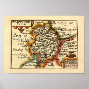 Warwickshire County England Old Antiquarian Map Poster