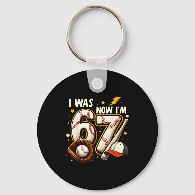 Was 6 7 birthday boy baseball funny 6 7 meme kids key ring (Front)