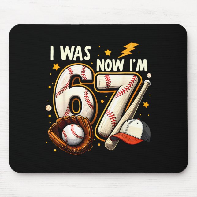 Was 6 7 birthday boy baseball funny 6 7 meme kids mouse mat (Front)