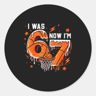 Was 6 7 birthday boy basketball funny 6 7 meme kid classic round sticker