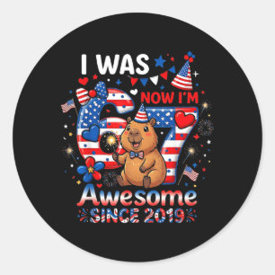 was 6 7 Birthday Capybara USA Flag 4th of July Boy Classic Round Sticker