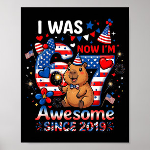was 6 7 Birthday Capybara USA Flag 4th of July Boy Poster