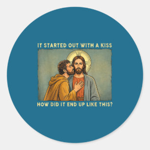 Was only a kiss jesus & judas meme funny classic round sticker