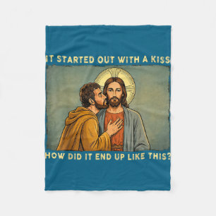 Was only a kiss jesus & judas meme funny fleece blanket