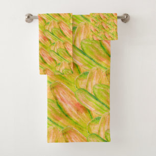 Wasabi Green Earthy Art Abstract Floral  Bath Towel Set