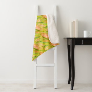 Wasabi Green Earthy Art Abstract Floral Sherpa Blanket