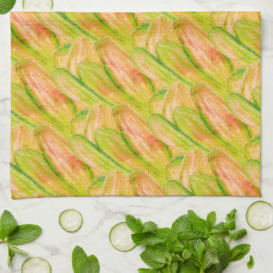 Wasabi Green Earthy Art Abstract Floral Tea Towel