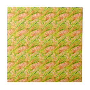 Wasabi Green Earthy Art Abstract Floral Tile
