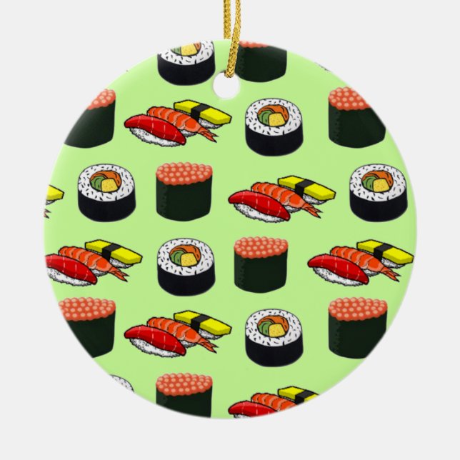 Wasabi Green Sushi Ceramic Tree Decoration (Front)