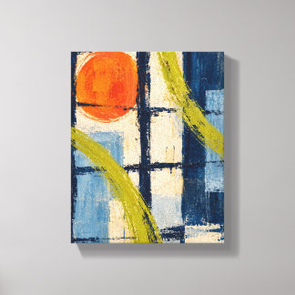 Wasabi Lines over Indigo Grid Modern Abstract Canv Canvas Print