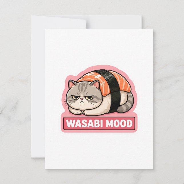 Wasabi Mood Funny Grumpy Cat Sushi Meme Card (Front)