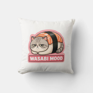 Wasabi Mood Funny Grumpy Cat Sushi Meme Cushion