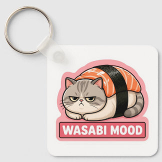 Wasabi Mood Funny Grumpy Cat Sushi Meme Key Ring