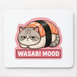 Wasabi Mood Funny Grumpy Cat Sushi Meme Mouse Mat