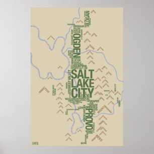Wasatch Front (Utah) typographic map Poster