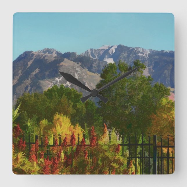 Wasatch Mountain Autumn In Utah Square Wall Clock (Front)