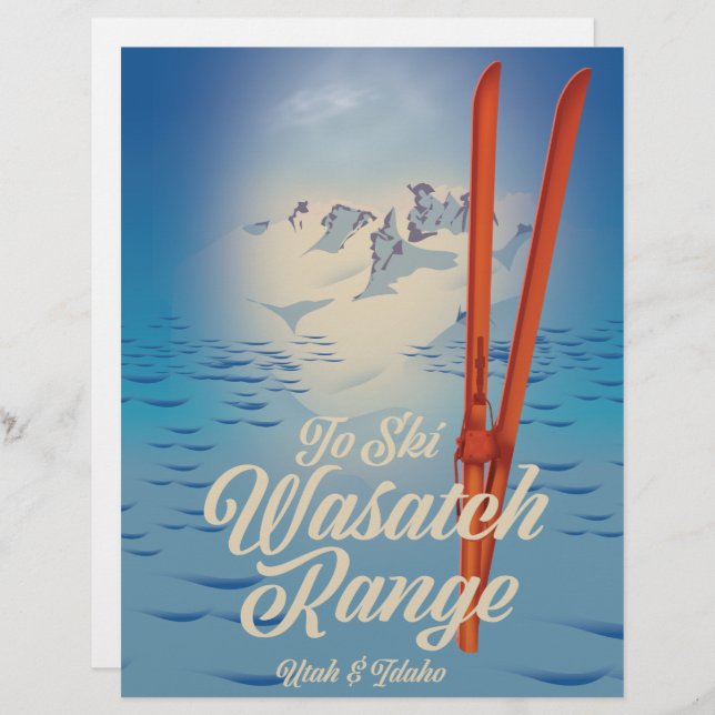 Wasatch Range Utah & Idaho Ski poster Custom Letterhead (Front/Back)