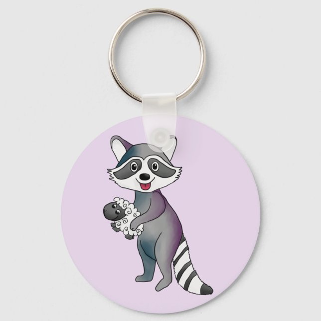 Waschbär mit Schäfchen Key Ring (Front)