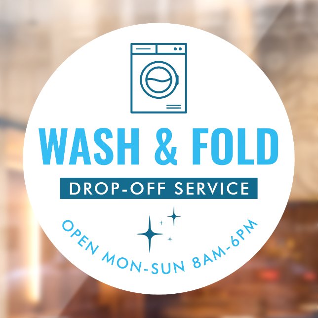 Wash and Fold Service Laundry Dry Cleaners Blue Window Cling (Sheet 2)