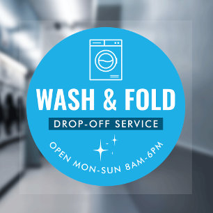 Wash and Fold Service Laundry Dry Cleaners Blue Window Cling