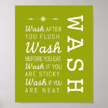 Wash | Bathroom Rules Poster Art Print 8x10