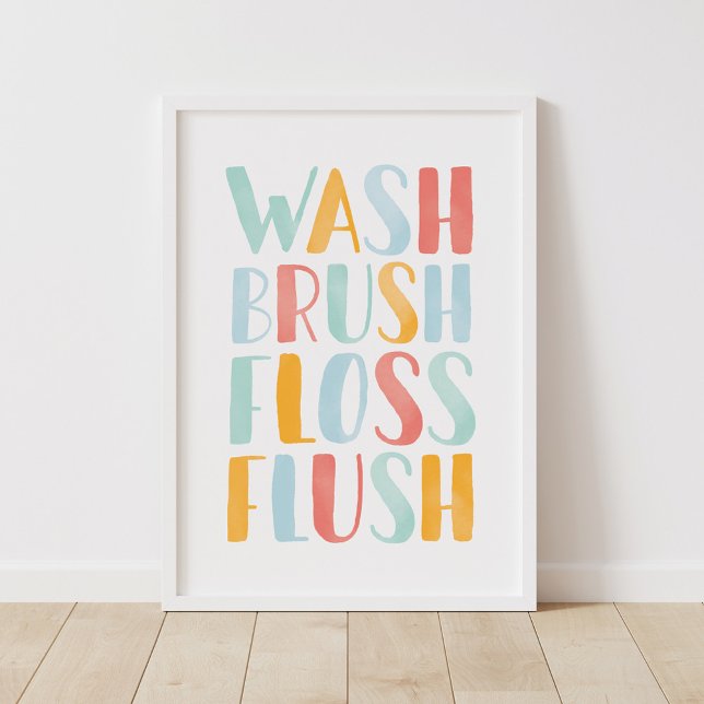 Wash Brush Floss Blush Colourful Bathroom Poster (Creator Uploaded)