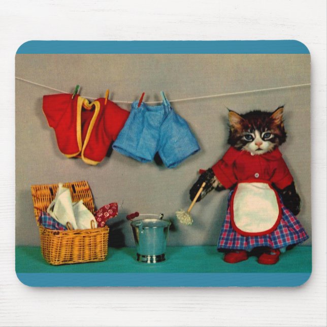 wash day for tabby kitten RPPC Mouse Mat (Front)