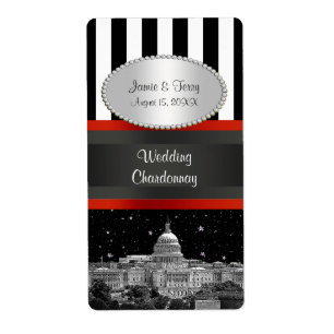 Wash DC Skyline Blk Wht Stripe P Party Wine Label