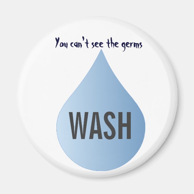 WASH hands blue rain drop clean water magnet (Front)