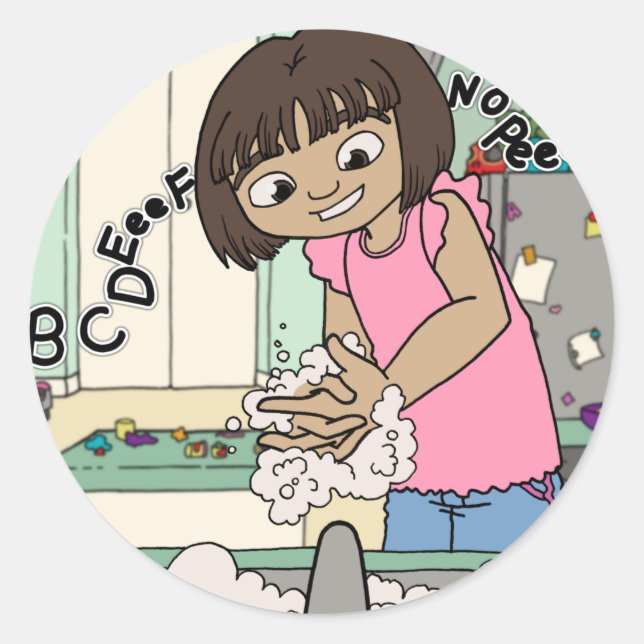 Wash Hands Classic Round Sticker (Front)