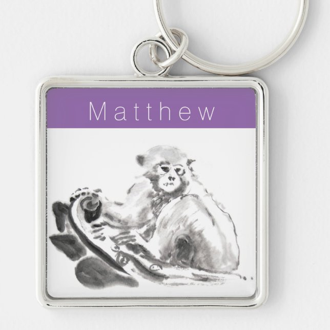 Wash Painting Monkey Year Zodiac Name S Keychain (Front)