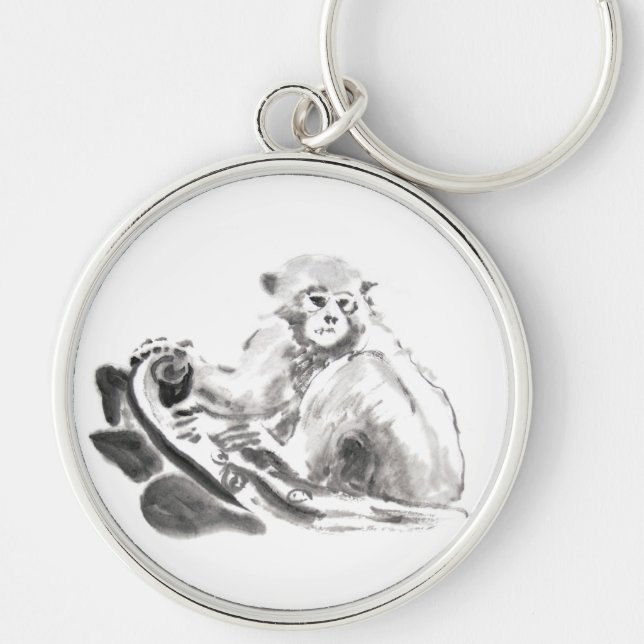 Wash Painting Monkey Year Zodiac Round Keychain (Front)