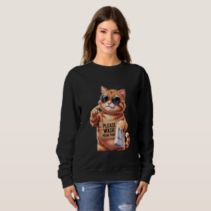 Wash Paws Cat - Cute Retro Reminder Sweatshirt