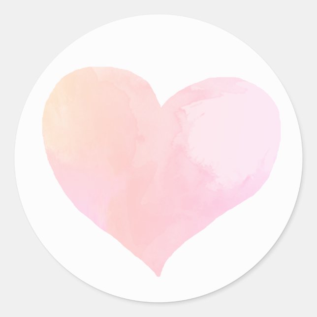 wash pink watercolor heart  classic round sticker (Front)