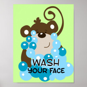 Wash Your Face Monkey Bathroom Art Print