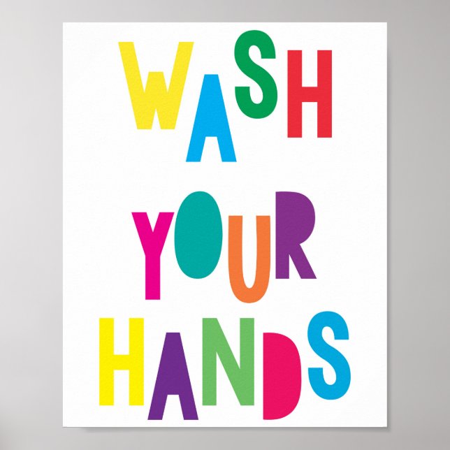 Wash your Hand Poster Bathroom Kids Colourful Prin (Front)