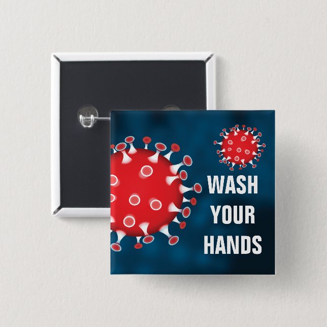 Wash Your Hands 15 Cm Square Badge (Front & Back)