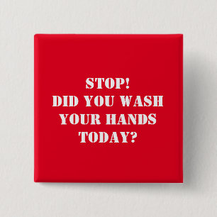 Wash your hands 15 cm square badge