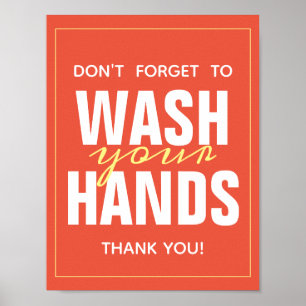 Wash Your Hands Bright Orange Typography Poster