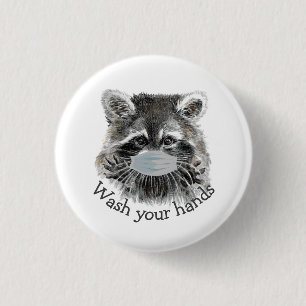 Wash Your Hands Covid Pandemic Cute Raccoon 3 Cm Round Badge