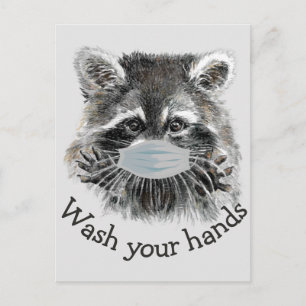Wash Your Hands Covid Pandemic Cute Racoon Quote Postcard
