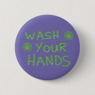 Wash Your Hands Germ Virus Text 6 Cm Round Badge