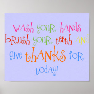 Wash Your Hands Give Thanks Poster Bathroom Decor